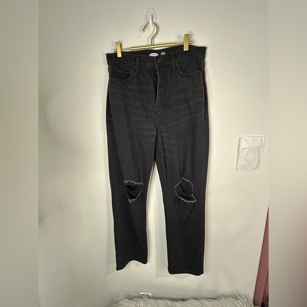 Old Navy Sky-Hi Straight Distressed Black Jeans Women’s Size 10 High Rise